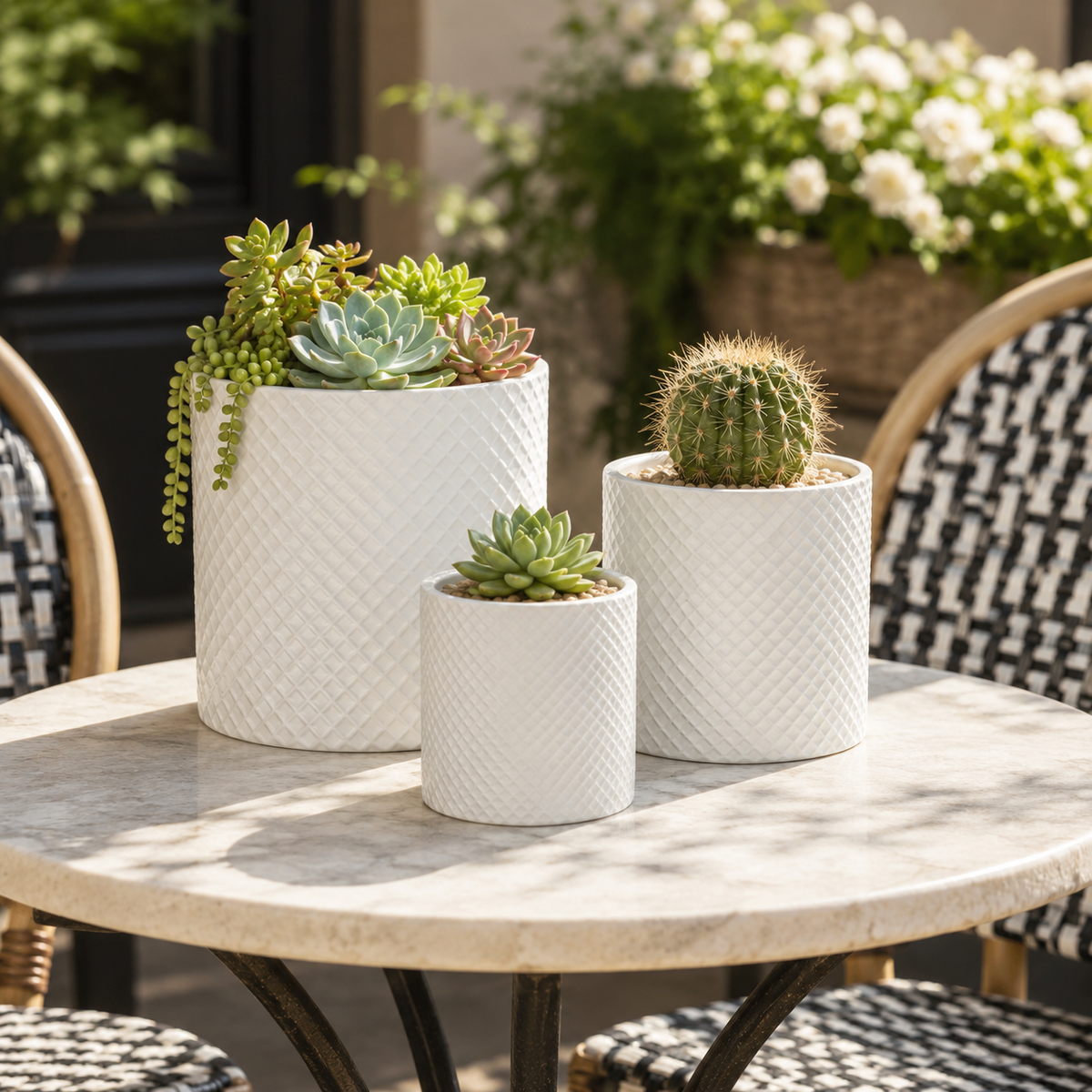 Nelly Diamond Pattern Ceramic Pot (Set of 3)