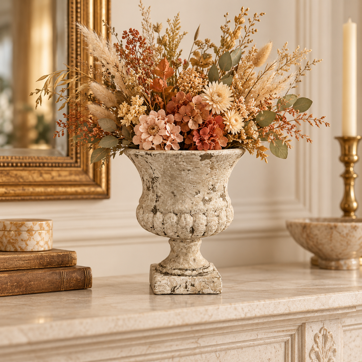 Nona Fluted Pedestal Cement Urn Planter