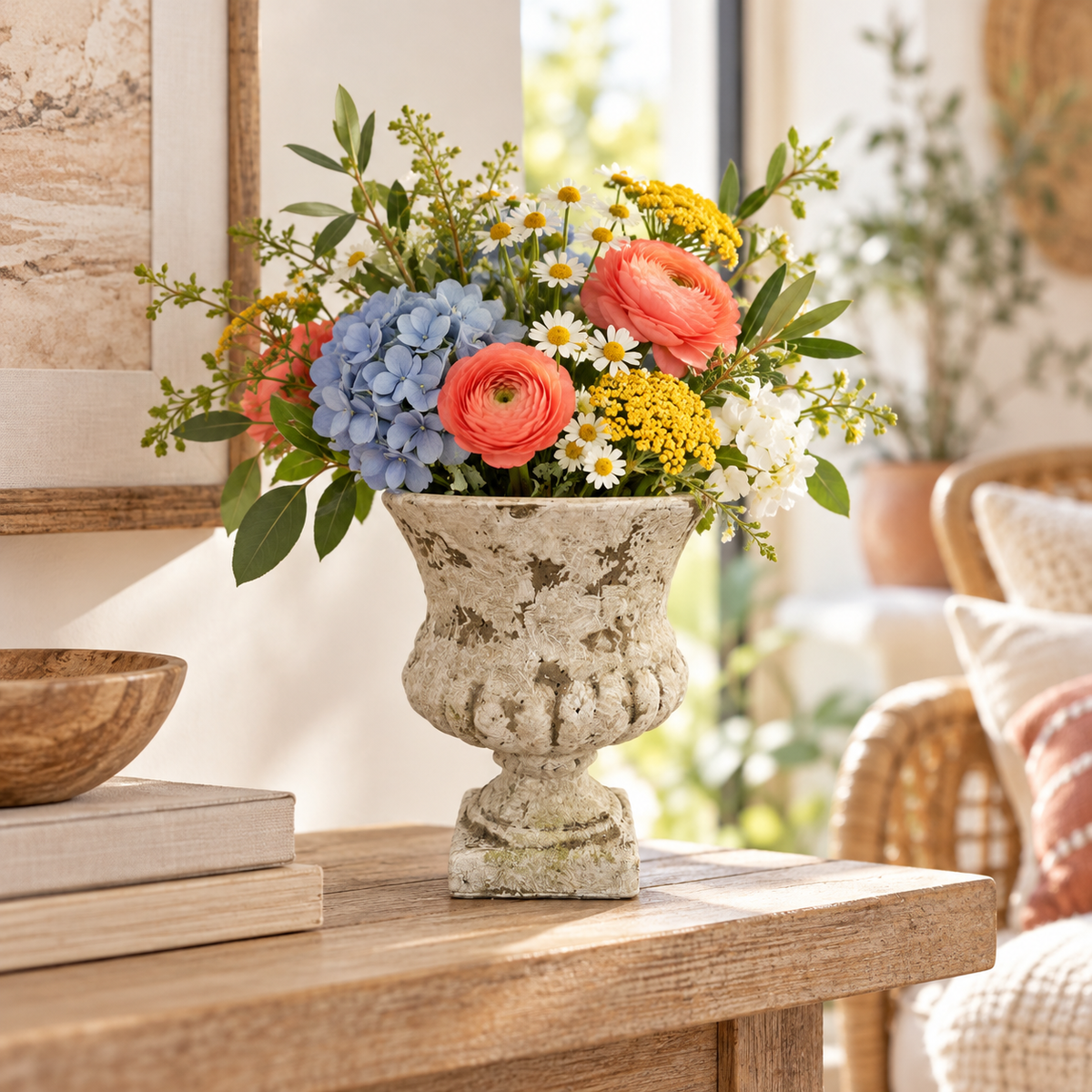 Nona Fluted Pedestal Cement Urn Planter