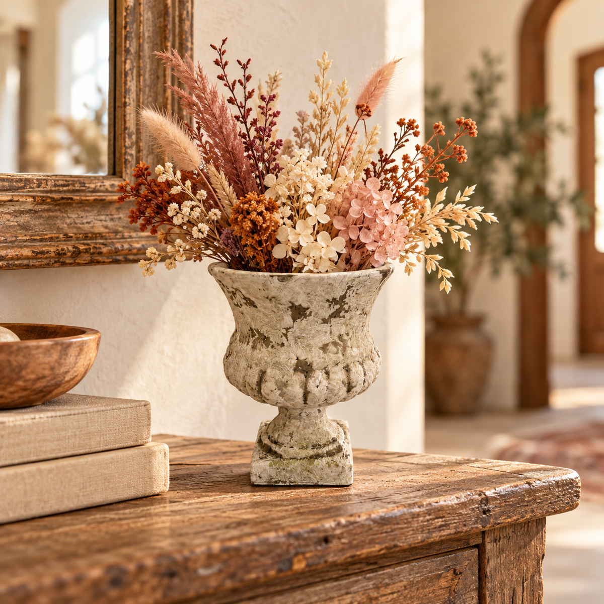 Nona Fluted Pedestal Cement Urn Planter