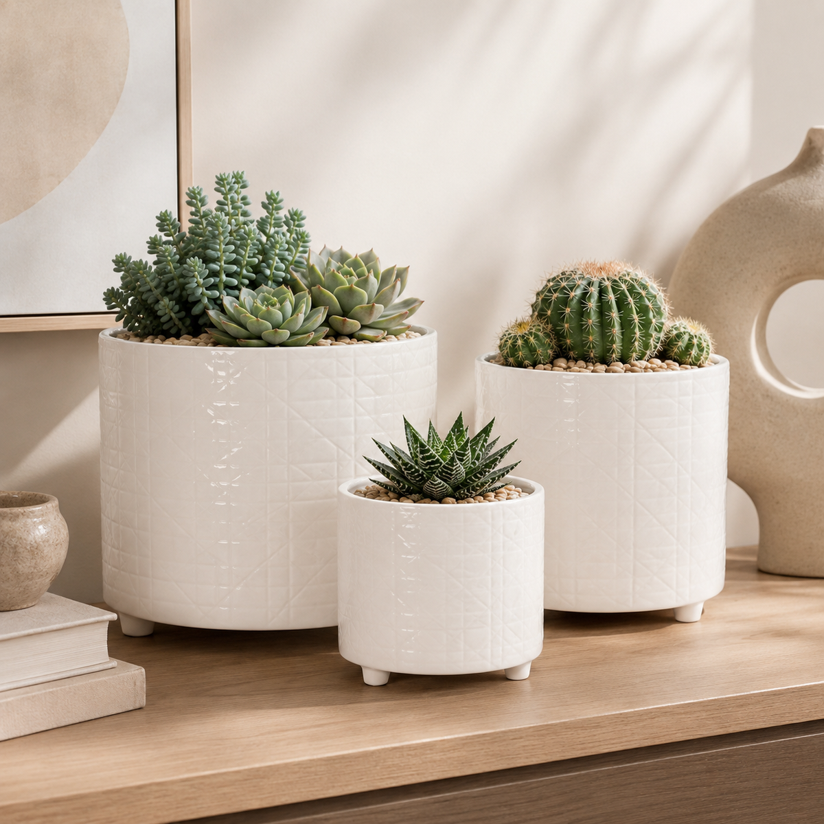 Ovie Diamond Ceramic Planters (Set of 3)
