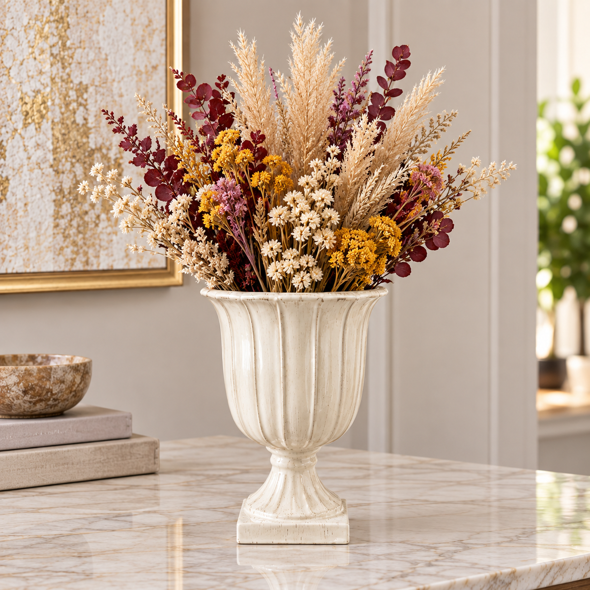 Zarah Fluted Pedestal Stoneware Urn
