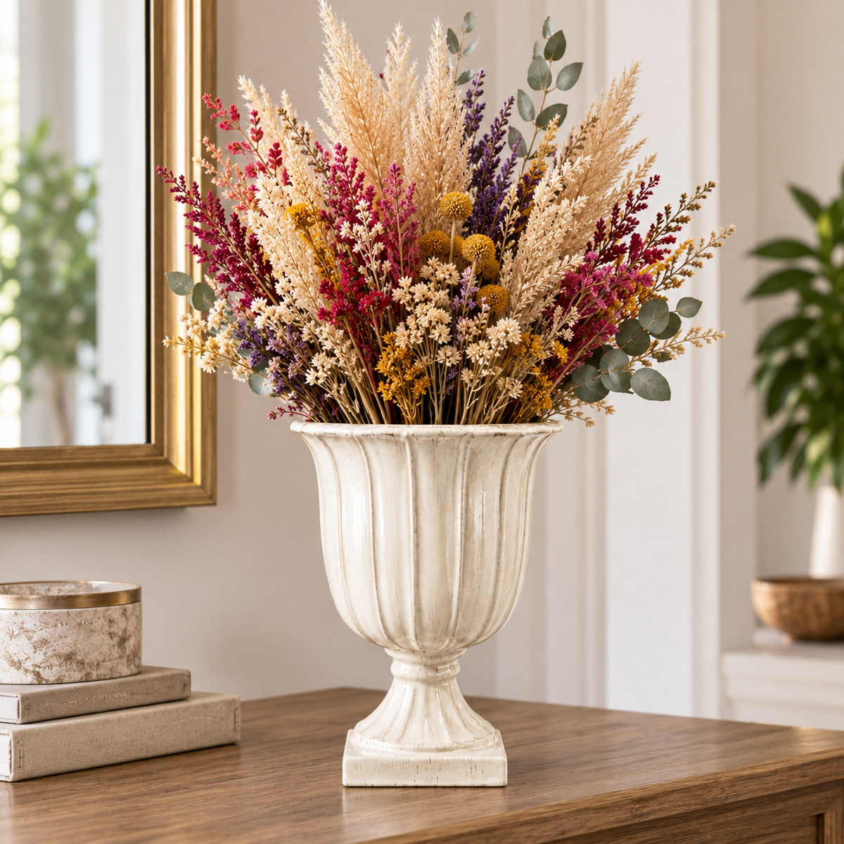 Zarah Fluted Pedestal Stoneware Urn