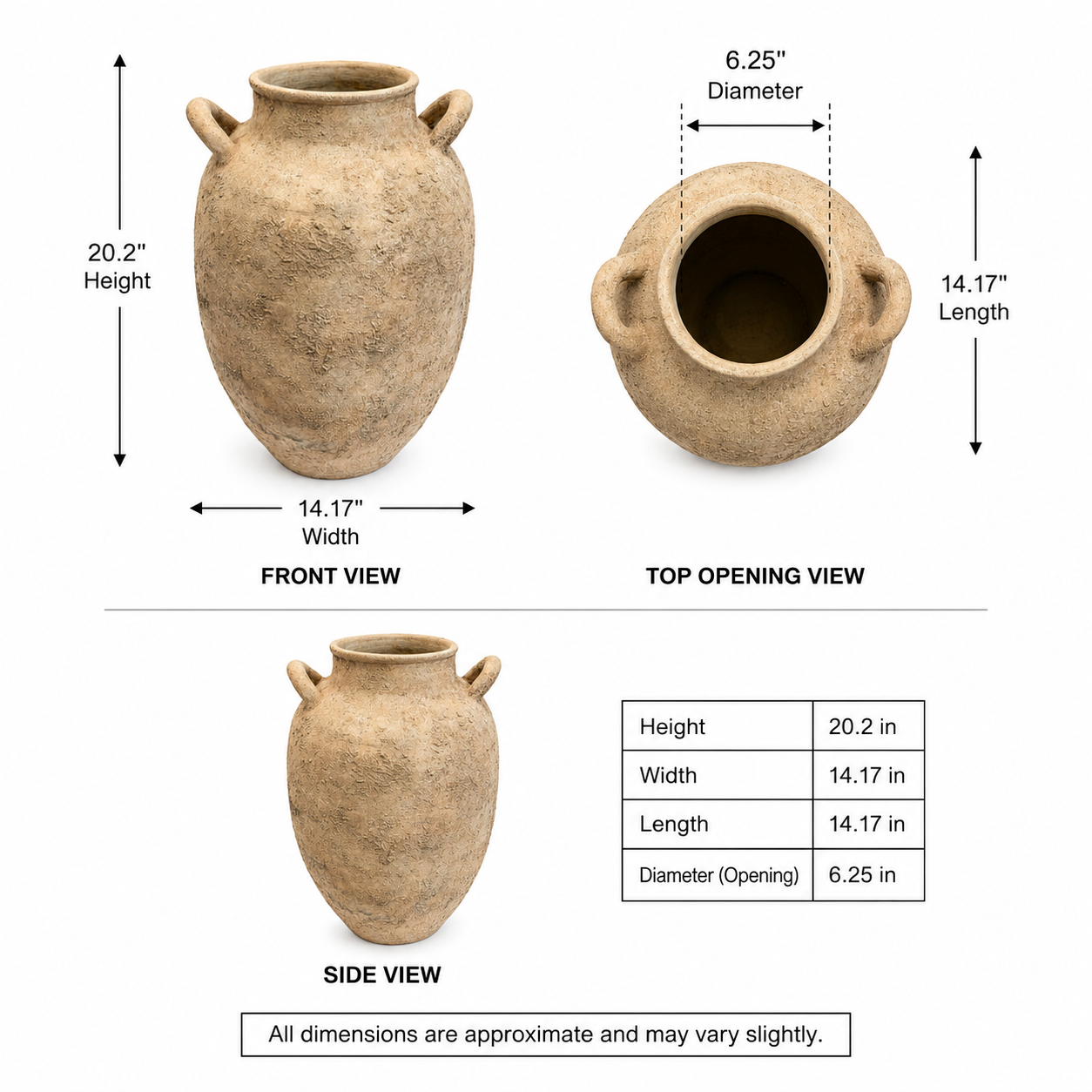 Zein Large Terracotta Amphora Vase with Handles - Large