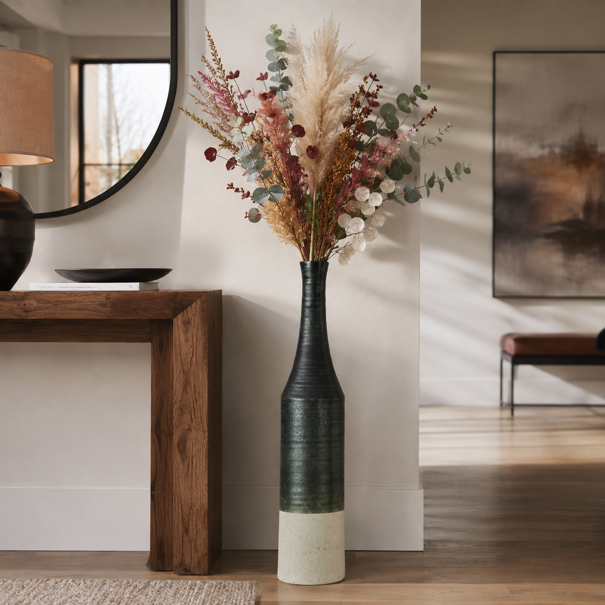Zeliha Ceramic Bottle Vase with Combed Design