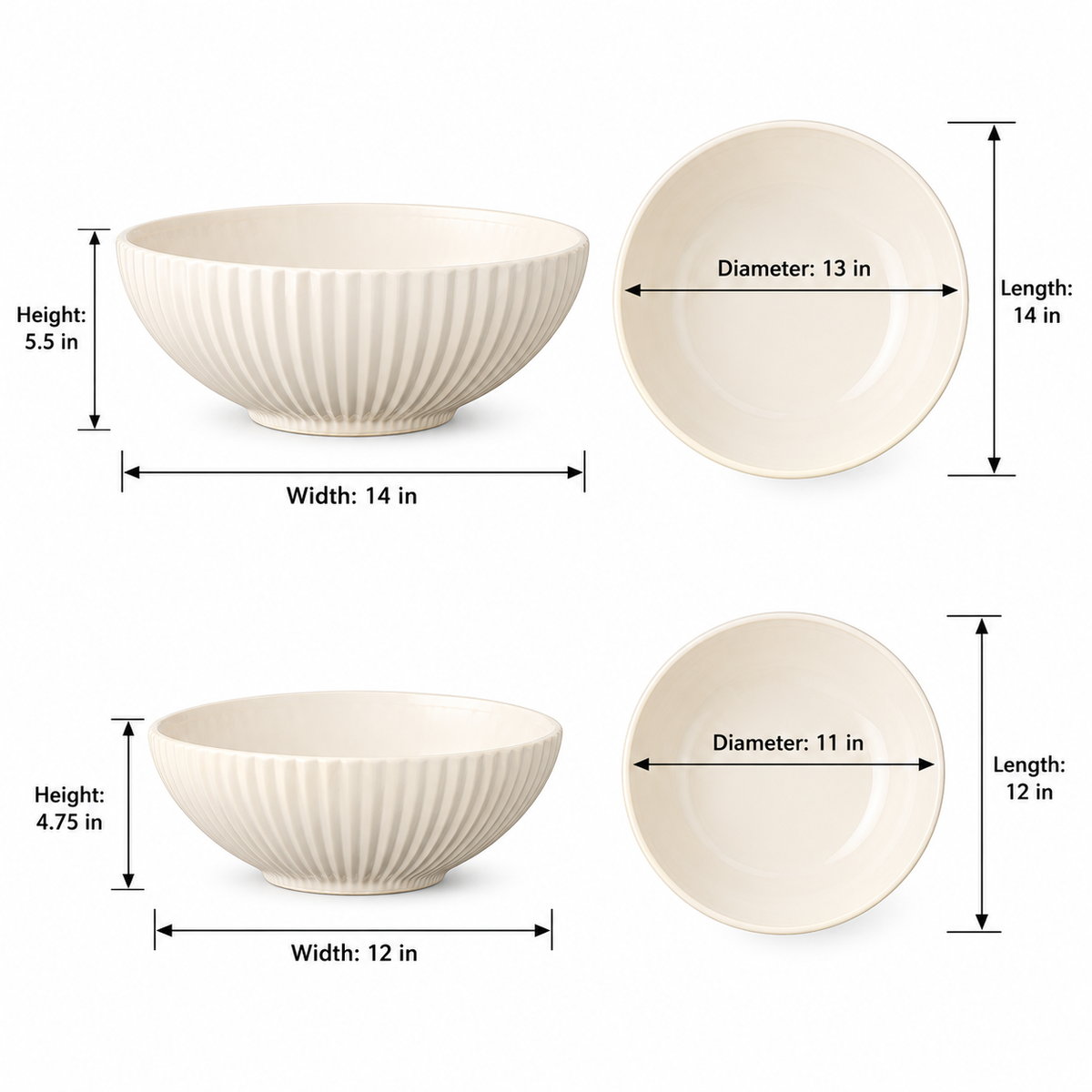 Alexis Fluted Ceramic Bowl Planters (Set of 2)