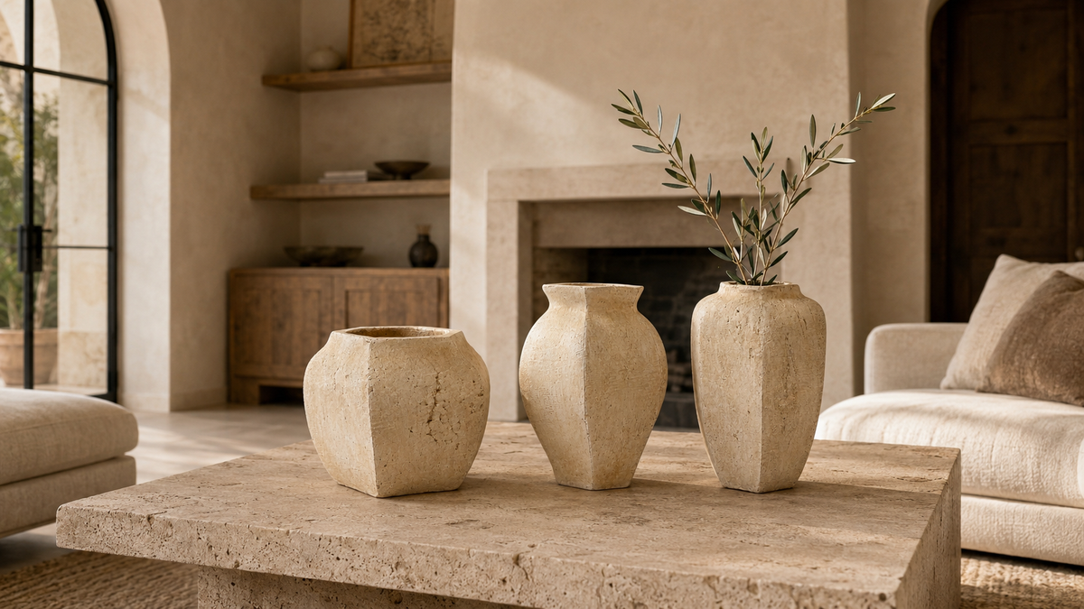 Aliona Handcrafted Faceted Angular Terracotta Vase