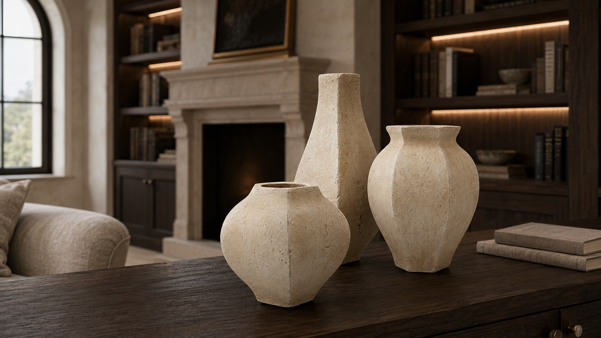 Prestyn Handcrafted Faceted Terracotta Vase with Sculptural Form