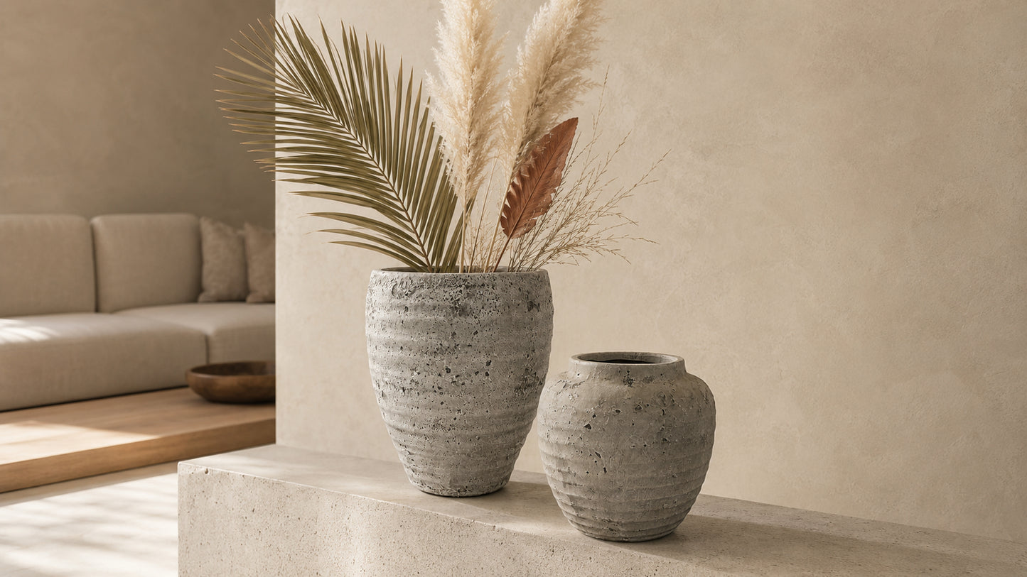 Zane Ribbed Cement Planter
