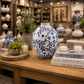STILL IN PORT - Globular Ceramic Vase With Pinched Neck and Stylized Cobalt Floral Motif Blue