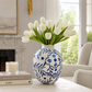 STILL IN PORT - Globular Ceramic Vase With Pinched Neck and Stylized Cobalt Floral Motif Blue